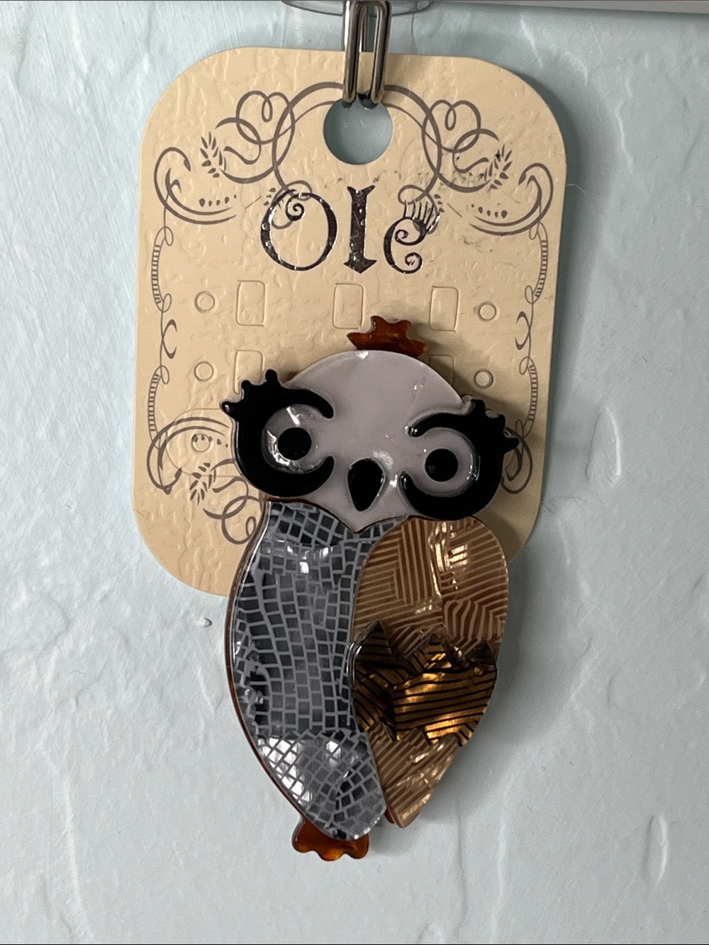 Gold and Silver Acrylic Owl Brooch